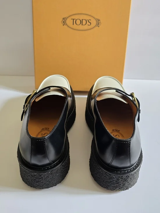 TOD'S Leather Loafer Shoes Size 39.5 Black White - Picture 5 of 10
